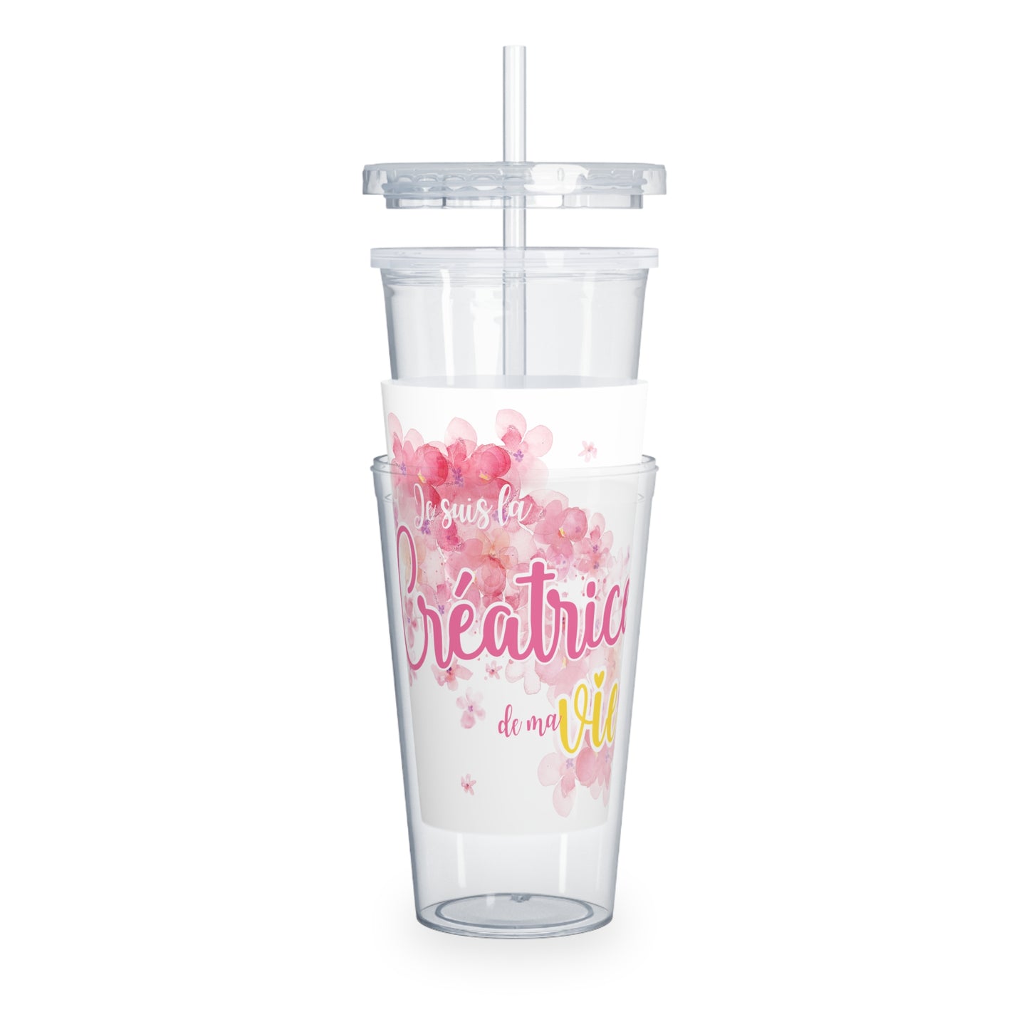 Gobelet 20 oz avec paille - Je suis la créatrice de ma vie - Rose