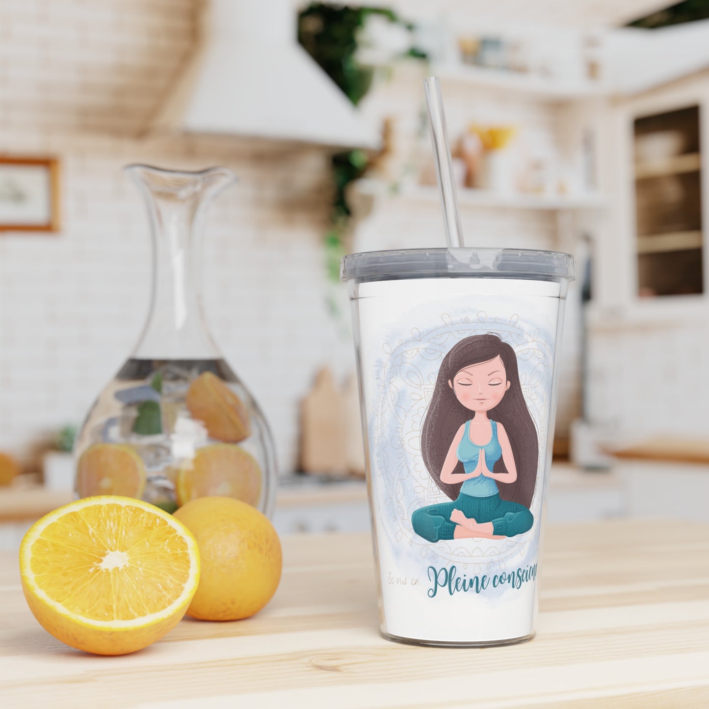 Gobelet 20 oz avec paille - Je vis en pleine conscience